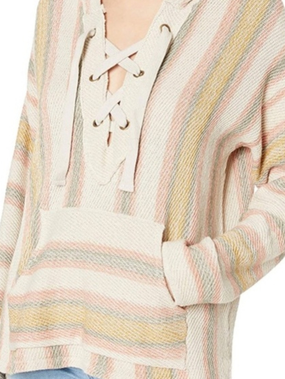 Ripcurl Poncho Hoodie Women’s Lace-Up Hooded Sweater in Multicolor Stripes Small